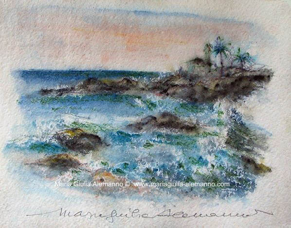 Maria Giulia Alemanno - PICCOLO MIRAGGIO A BORDIGHERA. acquerello e grafite cm 17 x 22 - 2009