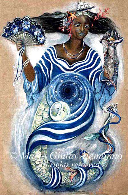 Maria Giulia Alemanno: YEMAYA' LA GRANDE MADRE
tempera e acrilico su tela di sacco
2004
cm 180 x 115
