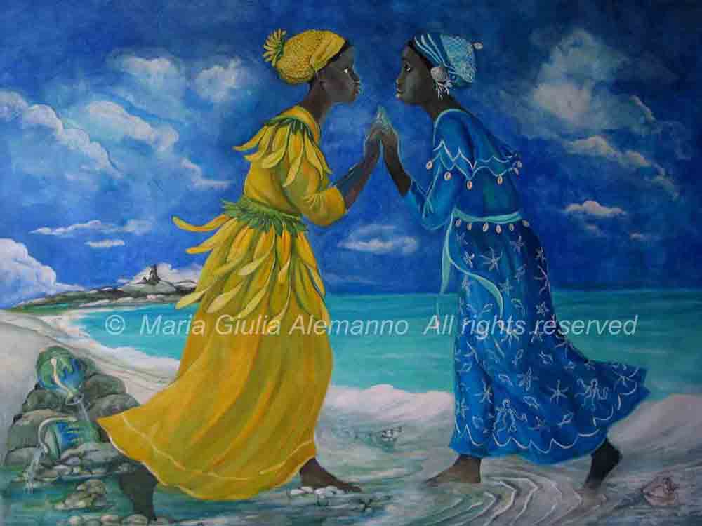 © Maria Giulia Alemanno: "YEMAYA AKUARA" acrilico su tela cm 250 x 180 - 2006