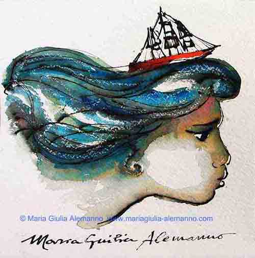 YEMAYA DI MORROVALLE, tecnica mista di Maria Giulia Alemanno su carta Fabriano, cm 20 x 20 - 2010